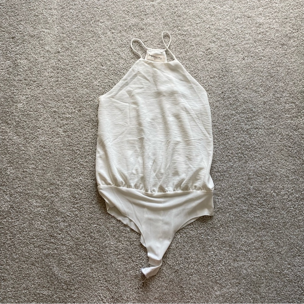 Impressions High Neck White Tank Top Bodysuit Size Small